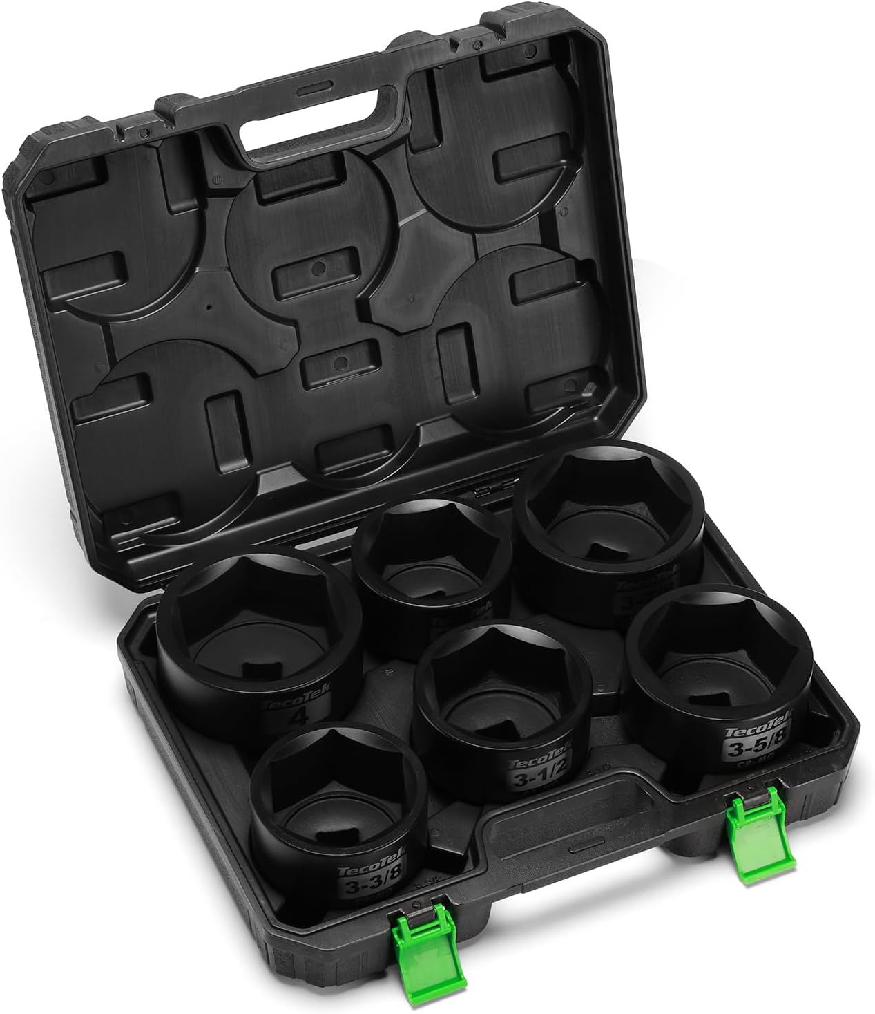 TecoTek 1' Drive Jumbo Shallow Impact Socket Set, 6-Piece Jumbo Assortment, SAE, 3-1/4 Inch to 4 Inch, CR-MO Steel with Case