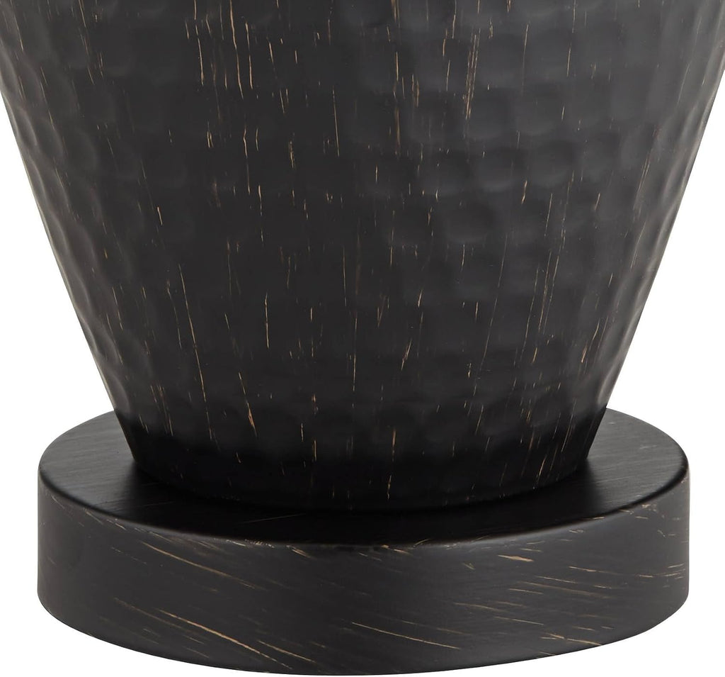 Regency Hill Auburn Modern Rustic Vase-Shaped Table Lamp 25' High Textured Hammered Bronze Brown Metal Natural Linen Empire Shade for Living Room Bedroom House Bedside Nightstand Home Office