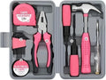13pcs pink household manual toolbox, including pliers, tape measure hammers, and other tools, can be used Compatible with home repairs.(Hammer style)
