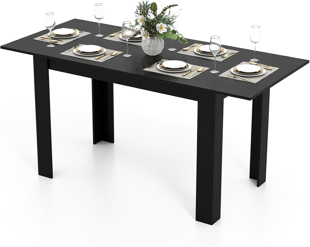GOFLAME 47'-62' Extendable Dining Table for 4-6 People, Large Rectangular Kitchen Table with L-Shaped Legs, Space Saving Dining Room Table for Kitchen, Living Room, Office, Small Space, Black