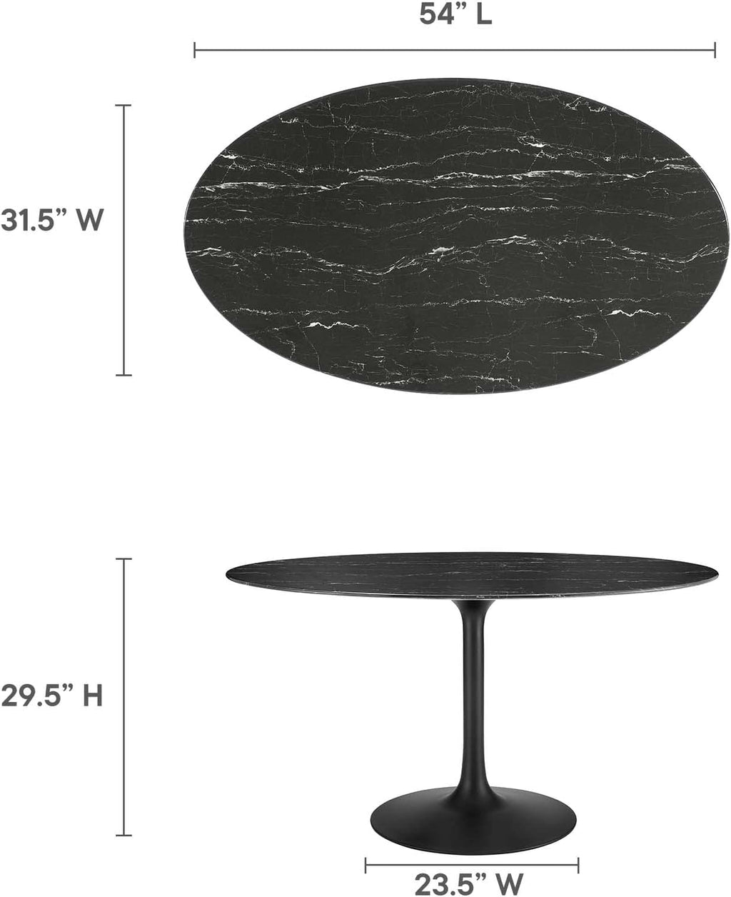 Modway Lippa Oval 54' Mid-Century Modern Artificial Marble Dining Table in Black Black