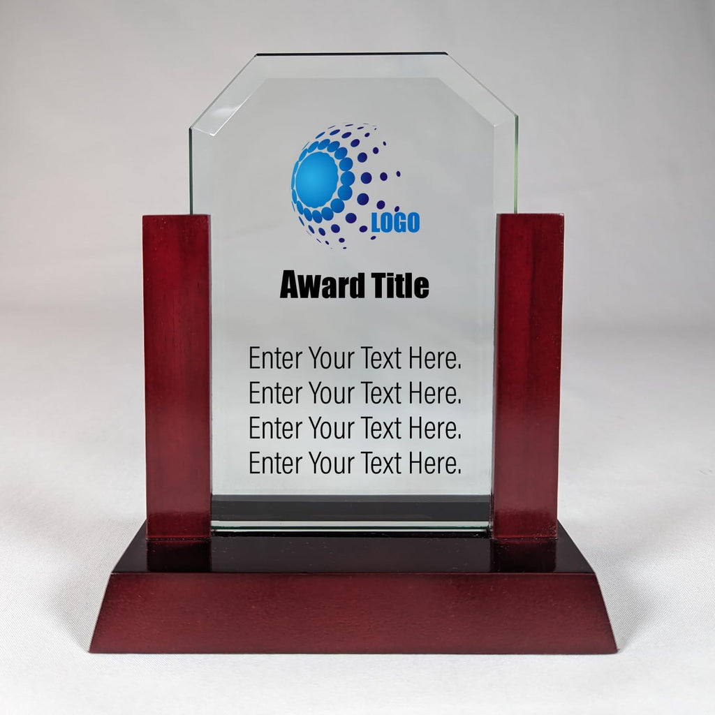 Personalized Jade Acrylic Award- Recognition Award for Employee of the Month, Employee Appreciation, Thank You Gifts, Work Gifts, Custom Trophies for Men (Gateway Jade Clip Corner Glass Award with Rosewood Finish Base)