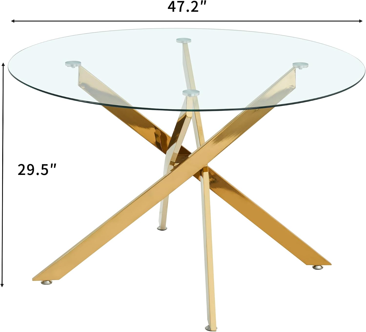 47.25' Round Dining Table for 6, Modern Clear Glass Kitchen Table for 6 with Gold X Metal Legs, Contemporary Small Circle Dining Room Leisure Tables for Kitchen Apartment