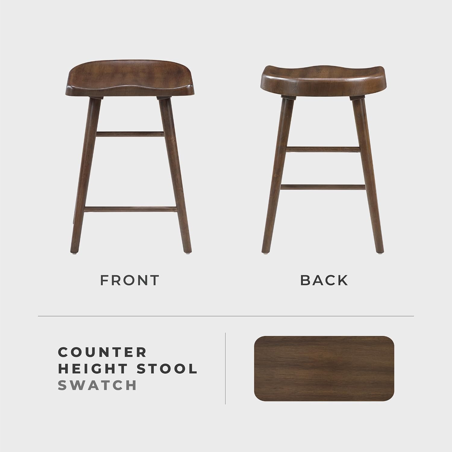 Lexicon Counter Height Stools Set of 2, Sturdy Acacia Wood Frame Saddle Seat Bar Chairs, Rustic Backless Kitchen Island Seating for Dining Room, Home Bar, Breakfast Nook, Brown
