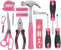 18pc Pink Compact Home Tool Set w/Leveling Device& Compatible with CR-V Pliers-Women's DIY Repair Kit with A4-Size Organizer, Gift-Ready(42pcs)