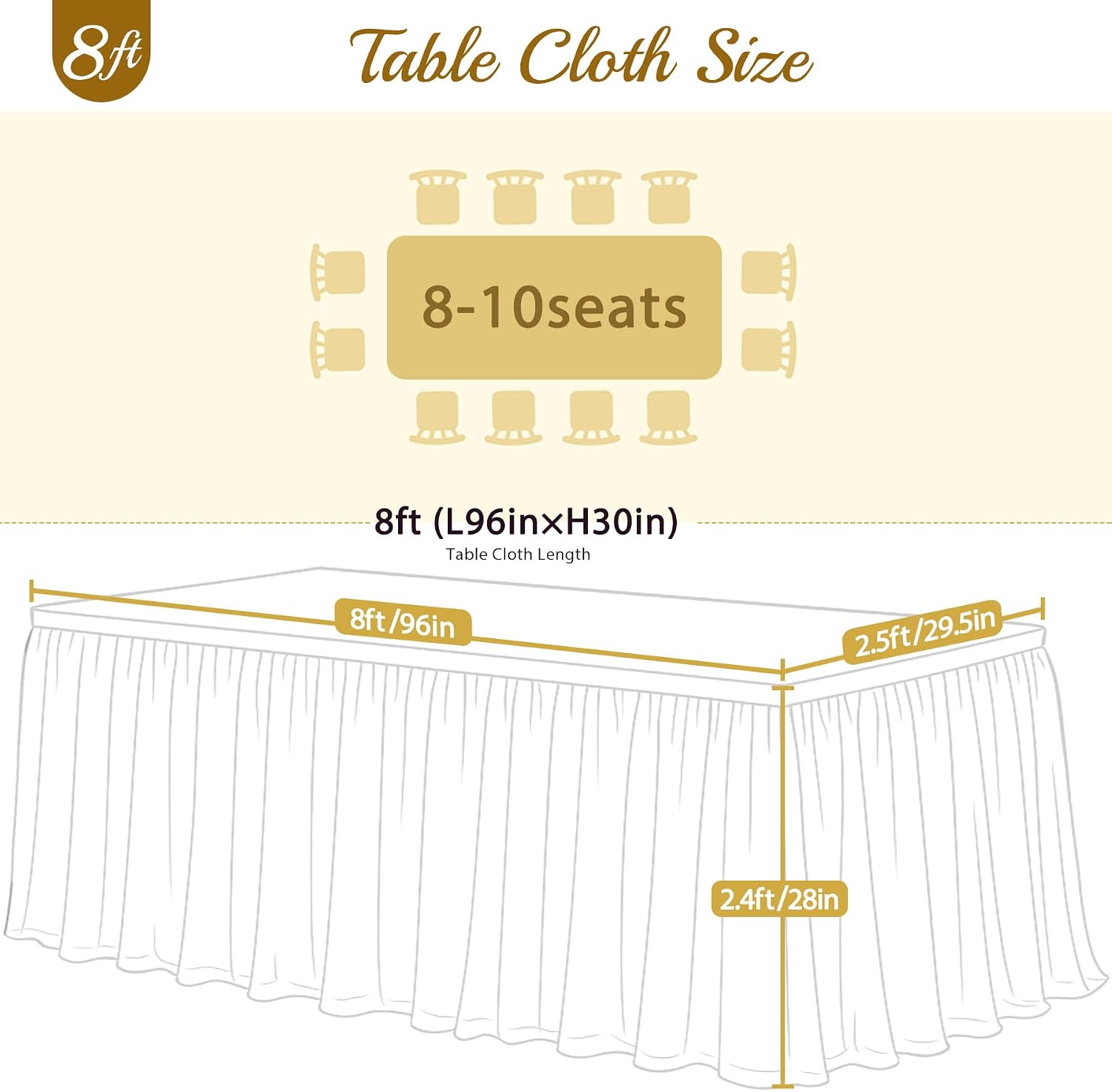 4 Pack 8ft Ivory Tulle Tablecloths for Rectangle Tables, 8 Foot Ivory Rectangular Table Cloth Wrinkle Free Tablecover with Tutu Skirt for Wedding Baby Shower Birthday Party Banquet Buffet Cake
