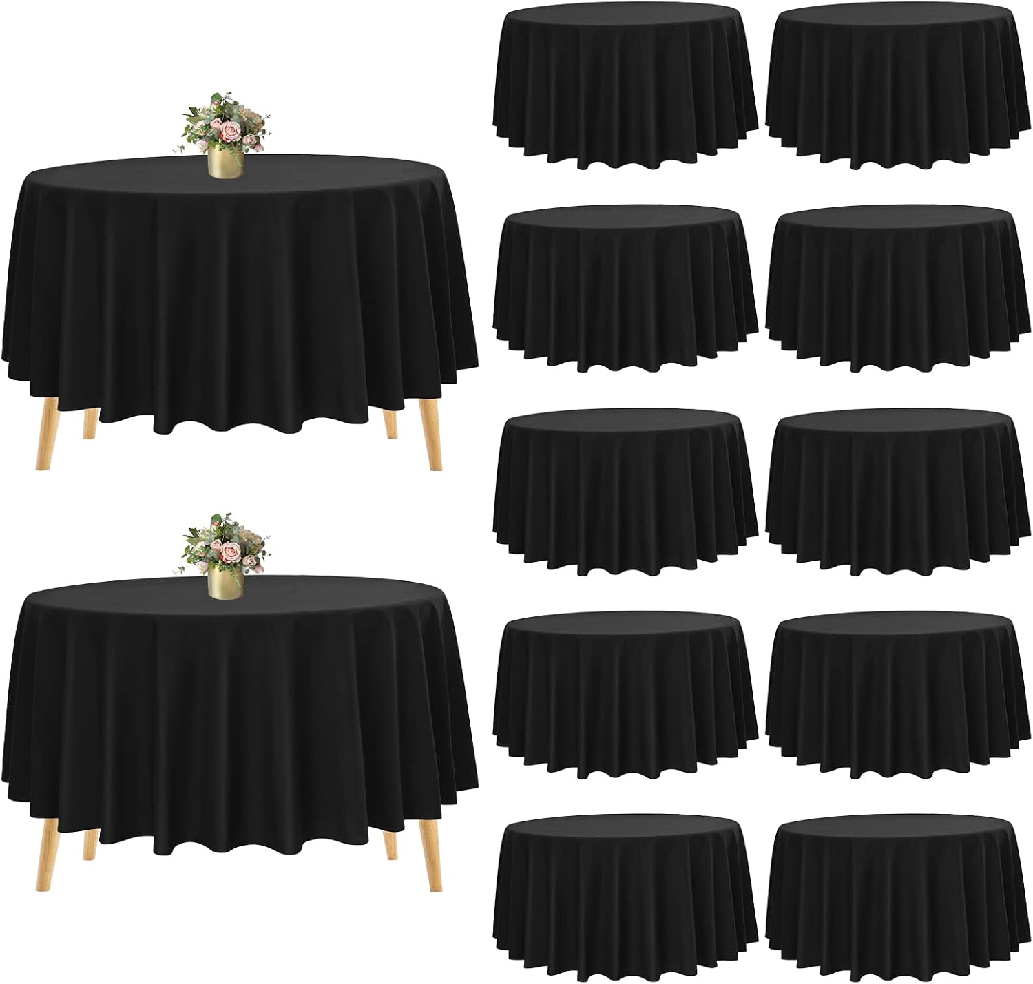 Pesonlook 12 Pack Round Tablecloth 120inch-Black Polyester Washable Fabric Round Table Cover Black Tablecloth for Wedding/Party/Banquet/Dining/Buffet Table(Black/120 Inch)