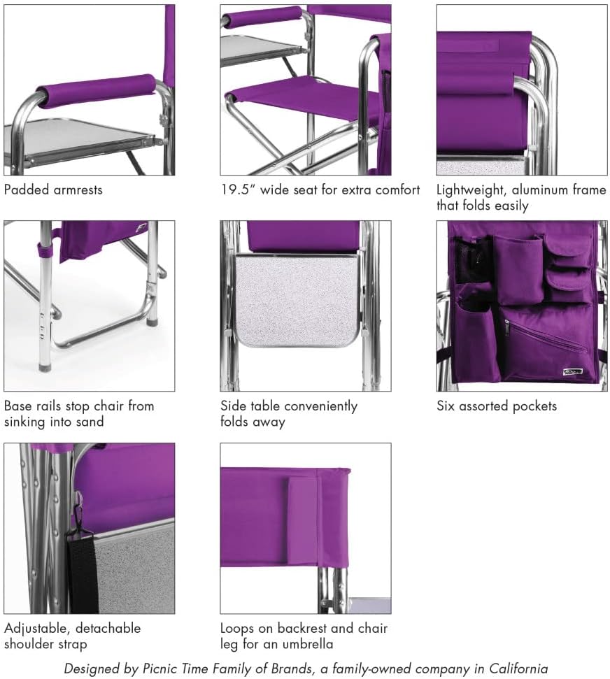 Picnic TIME NCAA Clemson Tigers Sports Chair with Side Table - Beach Chair - Camp Chair for Adults