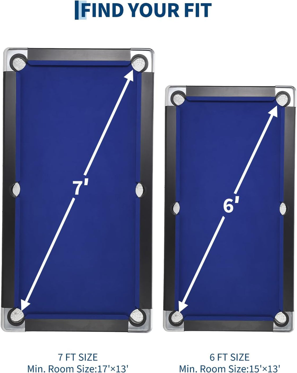 6,7 Foot Foldable Pool Table, Portable Billiards Table with Full Accessories Set, No Assembly, Metal k-Shaped Legs, Includes 16 Balls, 2 Cue Sticks, Chalk, Rack & Brush, Game Room Table for Home, Apar