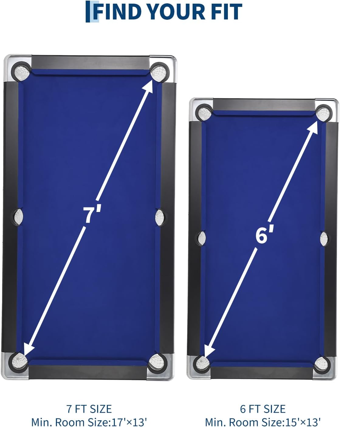 6,7 Foot Foldable Pool Table, Portable Billiards Table with Full Accessories Set, No Assembly, Metal k-Shaped Legs, Includes 16 Balls, 2 Cue Sticks, Chalk, Rack & Brush, Game Room Table for Home, Apar