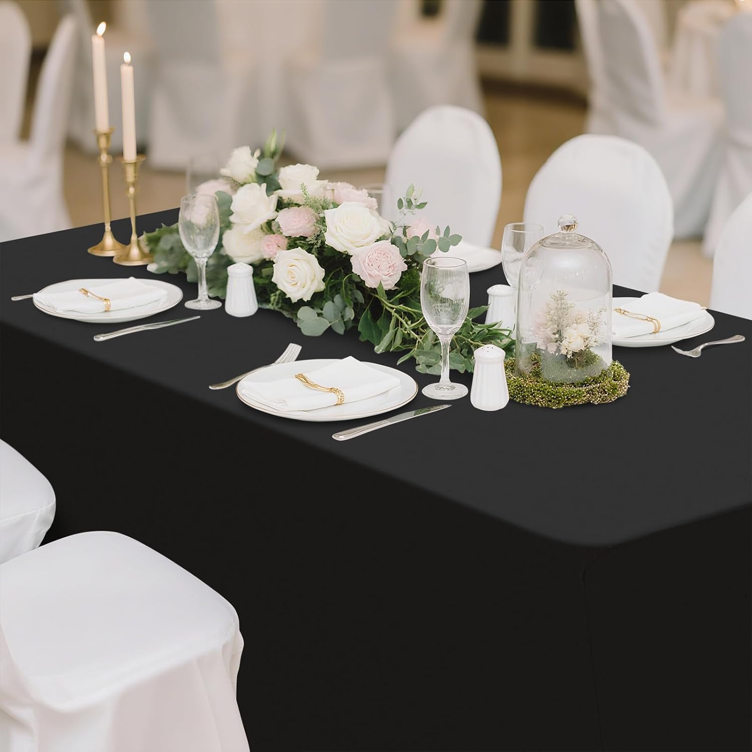 Smiry 12 Pack Spandex Table Cloth 6FT, Elastic Fitted Stretch Tablecloths for Rectangle Tables, Washable Table Cover for Outdoor, Wedding, Banquet & Parties (Black, 72Lx30Wx30H Inch)
