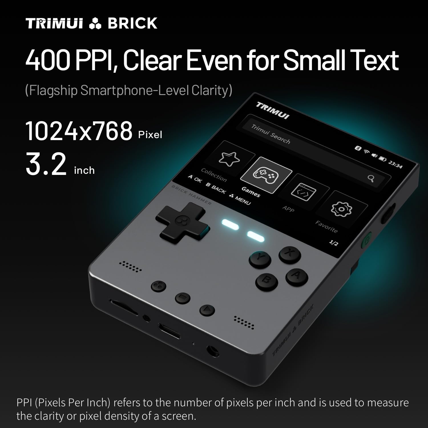 TRIMUI Brick Hammer Retro Handheld Game Console – Metal CNC Aluminum Alloy Body, 3.2' IPS Screen, 8GB Storage, Expandable to 1TB, Built-in 3000mAh Battery (PINK-256GB)