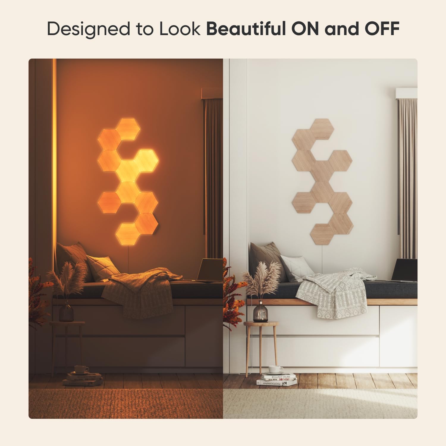 Nanoleaf Elements Wood Look Smart Wall Lights, Hexagon LED Wall Lights Compatible with Alexa Google Assistant, Home Wall Decor for Living Room with Music Sync, Touch Control, Ambient Lighting, 7 PK