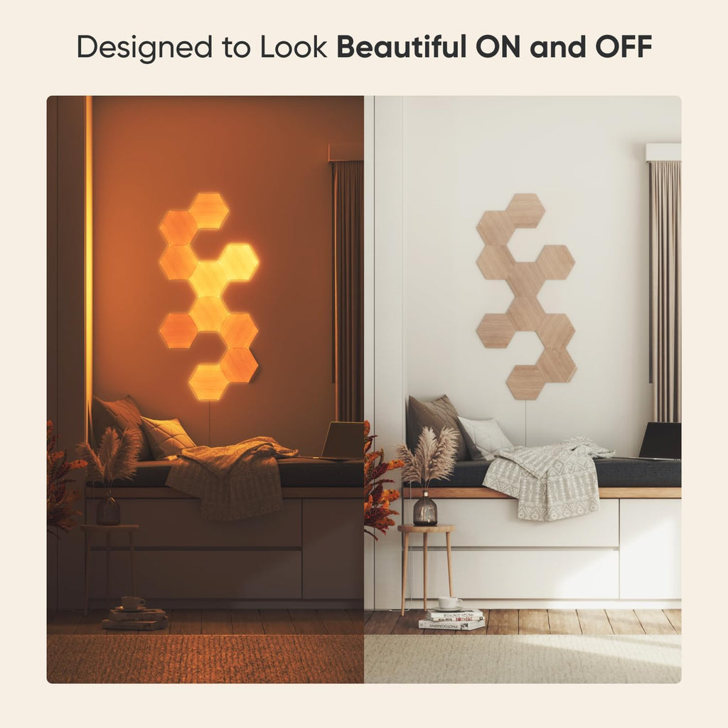 Nanoleaf Elements Wood Look Smart Wall Lights, Hexagon LED Wall Lights Compatible with Alexa Google Assistant, Home Wall Decor for Living Room with Music Sync, Touch Control, Ambient Lighting, 13 PK