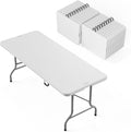 VINGLI 6-Foot Portable Plastic Folding Table,Rectangular HDPE Tabletop Foling Table for Indoor and Outdoor Use with Carrying Handle,White 20 Pack