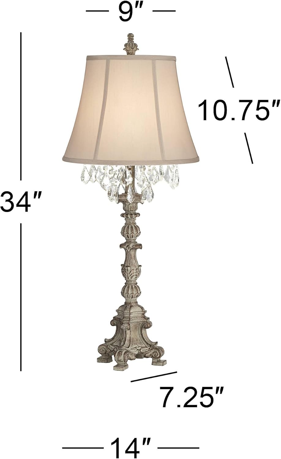 Barnes and Ivy Duval 34' Tall Candlestick Large French Traditional End Table Lamps Set of 2 Brown White Crystal Living Room Bedroom Bedside Nightstand House Office Home Reading Beige Shade