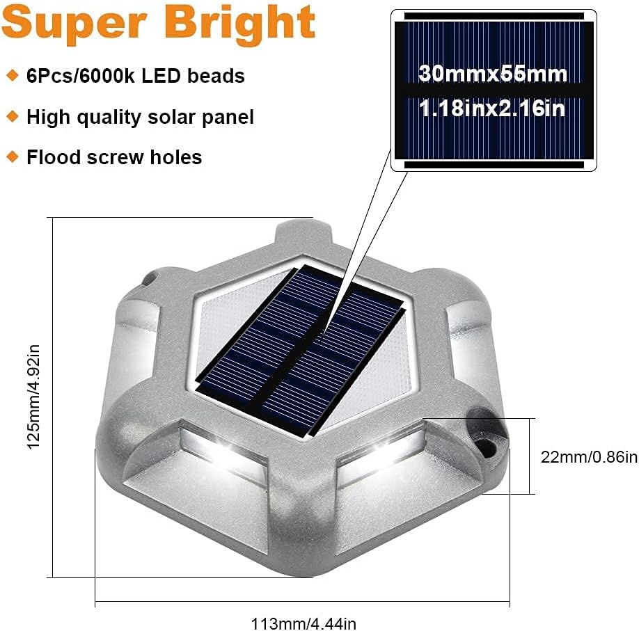 VOLISUN 16 Pack Solar Driveway Dock Deck Lights,(12 Pack White Hexagon Deck Lights+4pack 2 Colors in 1 Dock Lights（White+Warm White)
