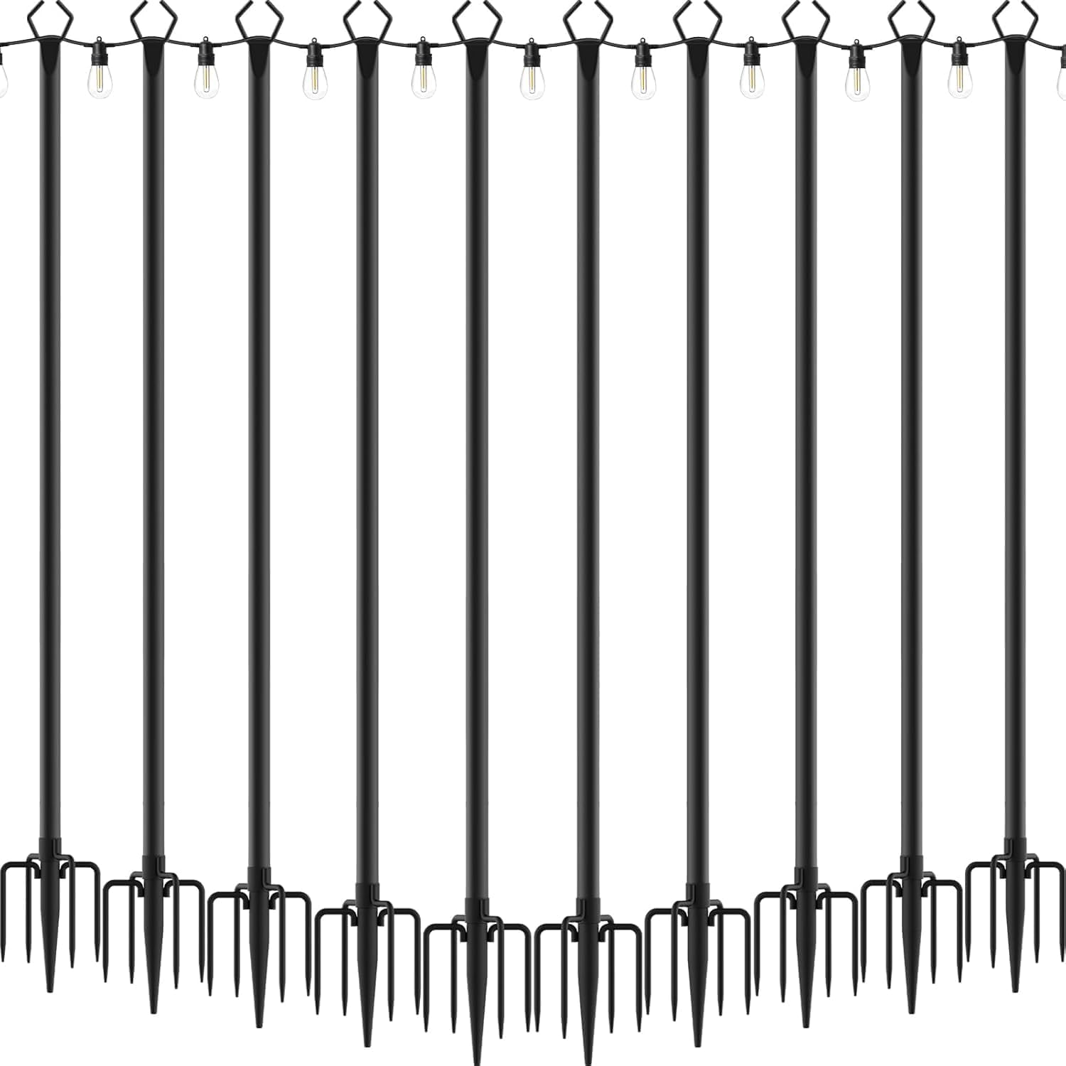NUERPO 10 Pack String Light Poles,Metal Poles for Hanging Outdoor Light Strings,10 Pack 10 FT Light Poles Stand for Outside Garden,Patio,Wedding,Backyard,Deck,Party