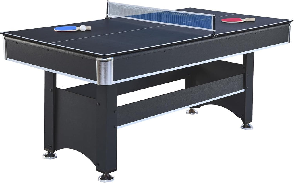2 in 1 Pool and Table Tennis Multi Game Table, 6-Foot Modern Billiards Table with Conversion Top of Table Tennis Includes Cues, Paddles and Balls