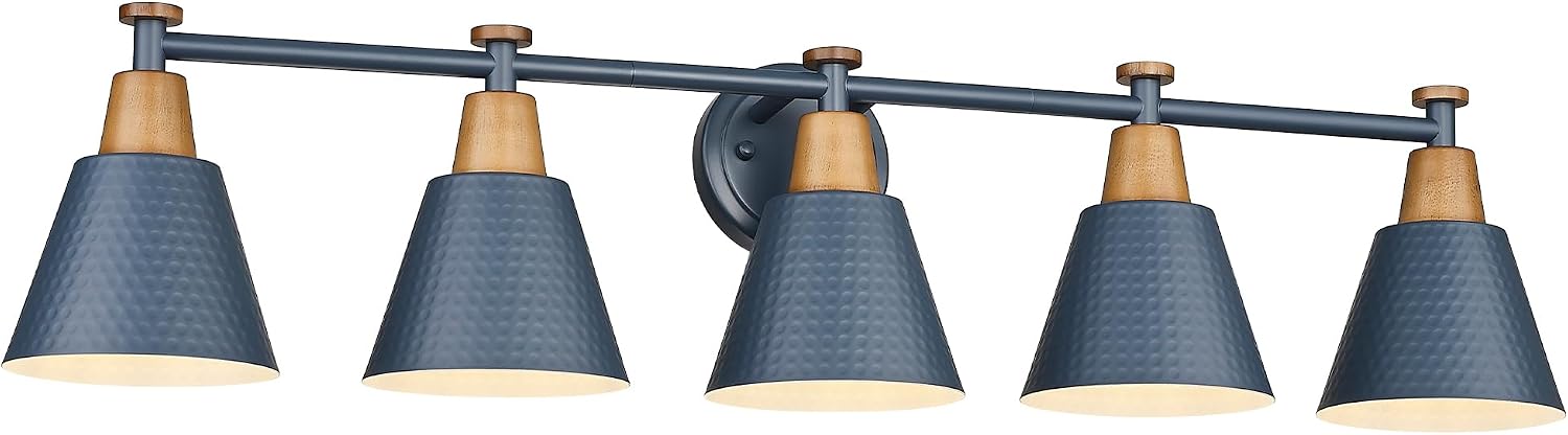 FEMILA 5 Light Bathroom Vanity Light, 37.4' Bathroom Lighting Fixtures Over Mirror, Blue Finish, E26 Base, 4FG59B-5W Blue