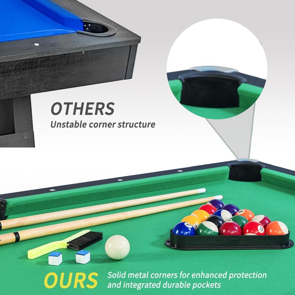 2 in 1 Pool and Table Tennis Multi Game Table, 6-Foot Modern Billiards Table with Conversion Top of Table Tennis Includes Cues, Paddles and Balls