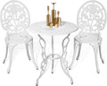 HOMEFUN Bistro Table and Chairs Set of 2 Outdoor 3 Piece Patio Set, Rose Pattern Cast Aluminum Bistro for Garden Balcony, Durable Rust All-Weather Resistance, Rose White