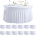 12 pk Round Spandex Tablecloths for 72inch Table, Stretchy Wrinkle Free 132inch Fitted 6FT Round Table Cloths Cover with Skirt for Wedding Birthday Party Banquet Events
