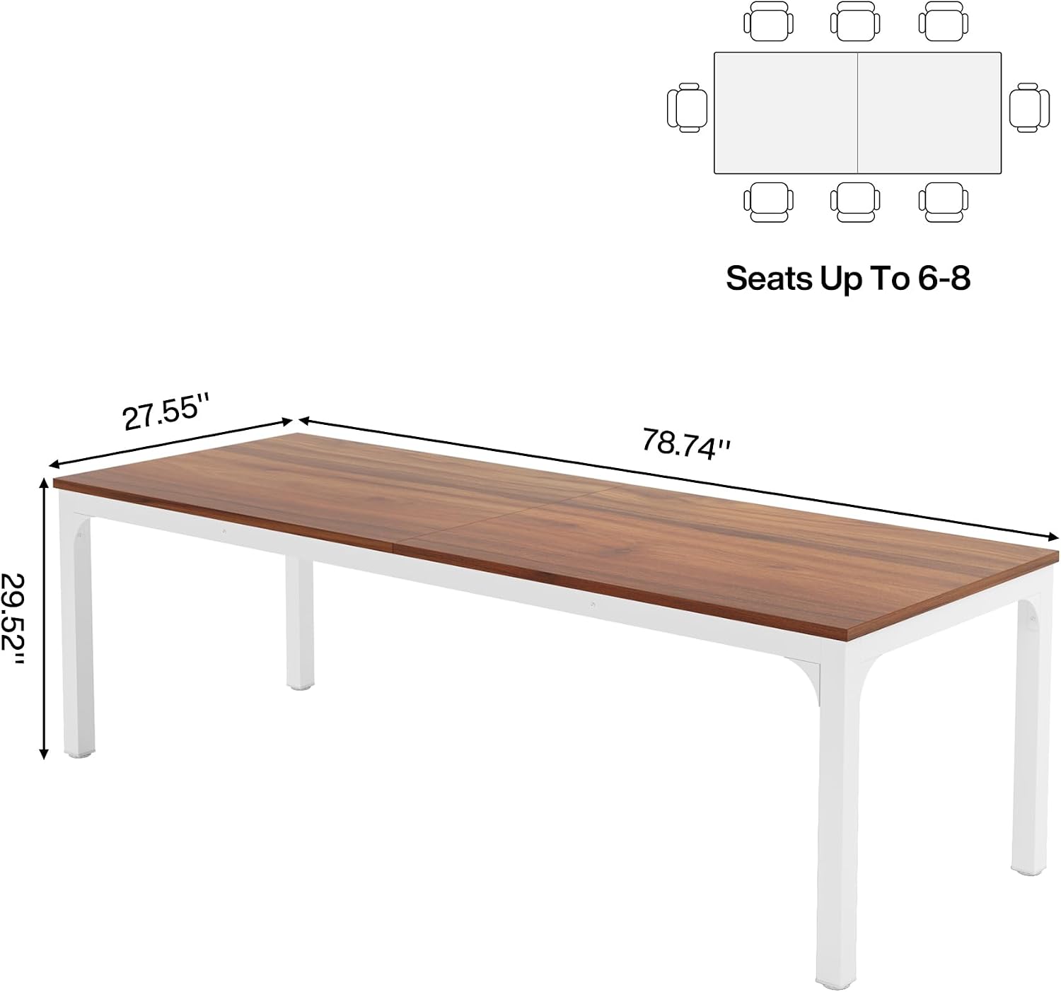 Tribesigns 6.5FT Conference Table, 78.7-Inch Rectangle Meeting Seminar Table, Large Business Tables for 6-8 People (Only Table) (Walnut+White)
