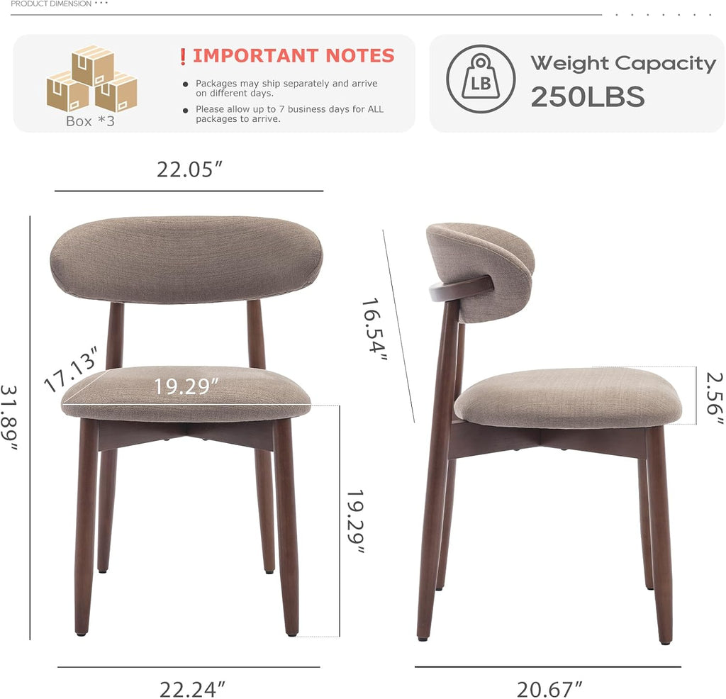 COLAMY Wooden Dining Chairs Set of 6, Modern Fabric Upholstered Kitchen Side Chairs, Farmhouse Dining Room Chair with Foot Pegs, Camel