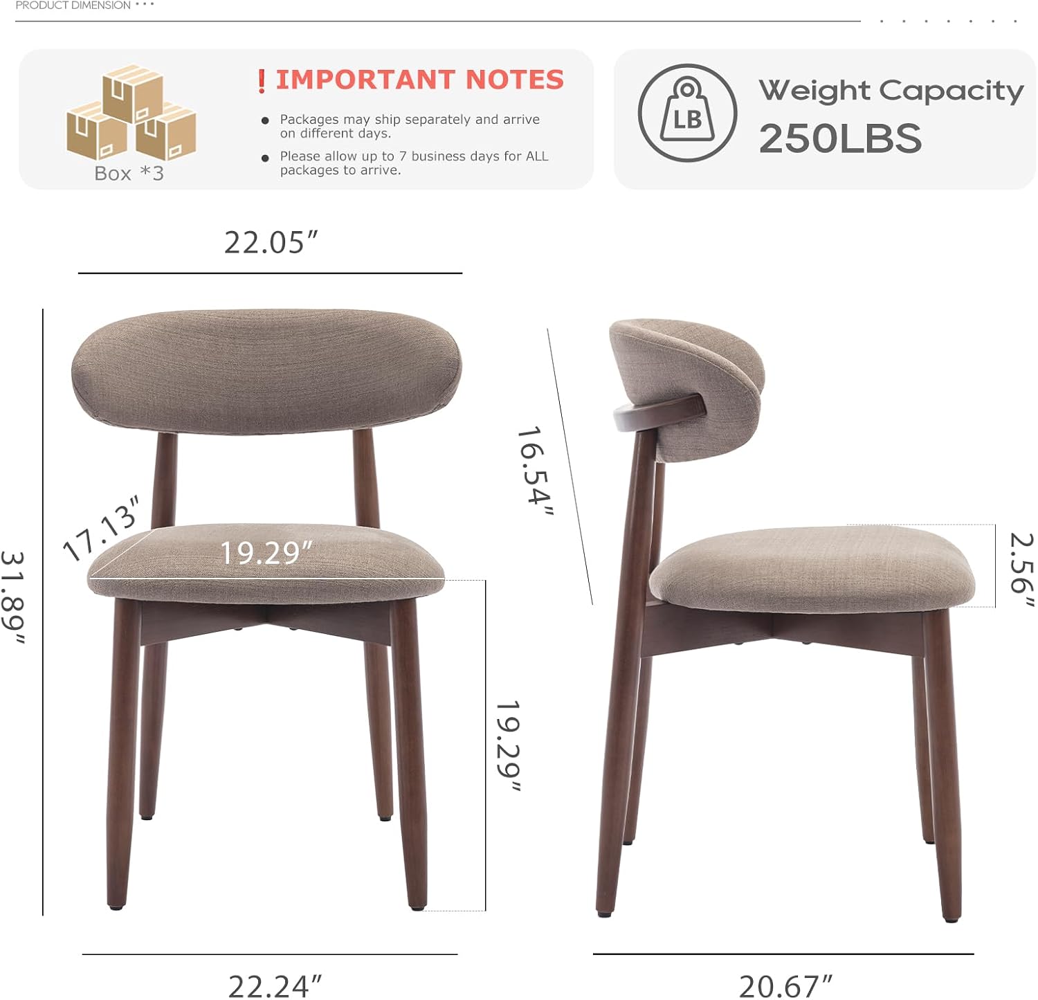 COLAMY Wooden Dining Chairs Set of 6, Modern Fabric Upholstered Kitchen Side Chairs, Farmhouse Dining Room Chair with Foot Pegs, Camel