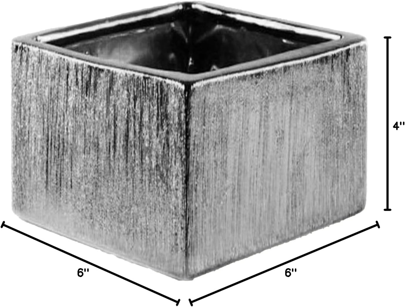 WGVI Silver Scratched Square Ceramic Vase, Width 6', Height 4', Elegant Morden Short Square Pan Floral Planter Terrarium Pot Container Tabletop for Event Accent Home Decor 12 Pieces