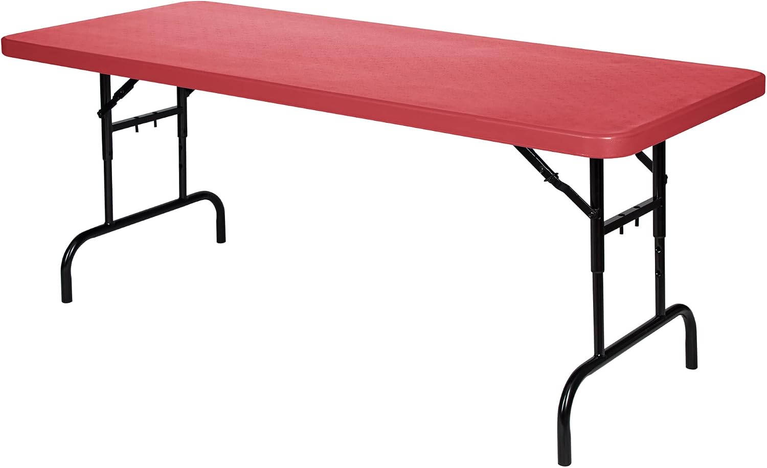 OEF Furnishings OEFBTA-3072-40 Adjustable-Height Commercial-Grade Premium Industrial Folding Table, 6-Foot Pedestal-Leg Design with 17-Gauge Steel Frame and Thick Double-Wall Top (72' × 30', Red Top)