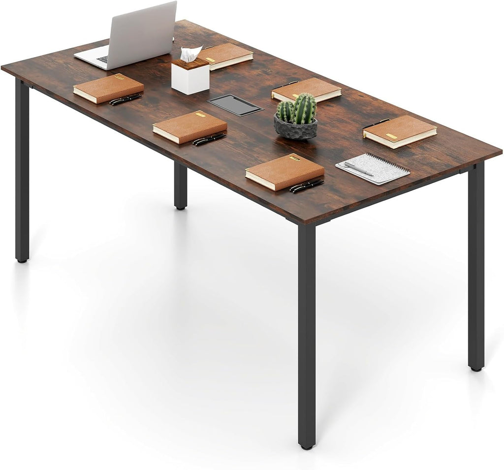 LDAILY 6ft Conference Table, 71'x35.5' Large Meeting Table with Sturdy Metal Legs & Cable Grommet, 8-10 People Conference Room Table for Training Space, Boardrooms, Collaborative Zones (1)