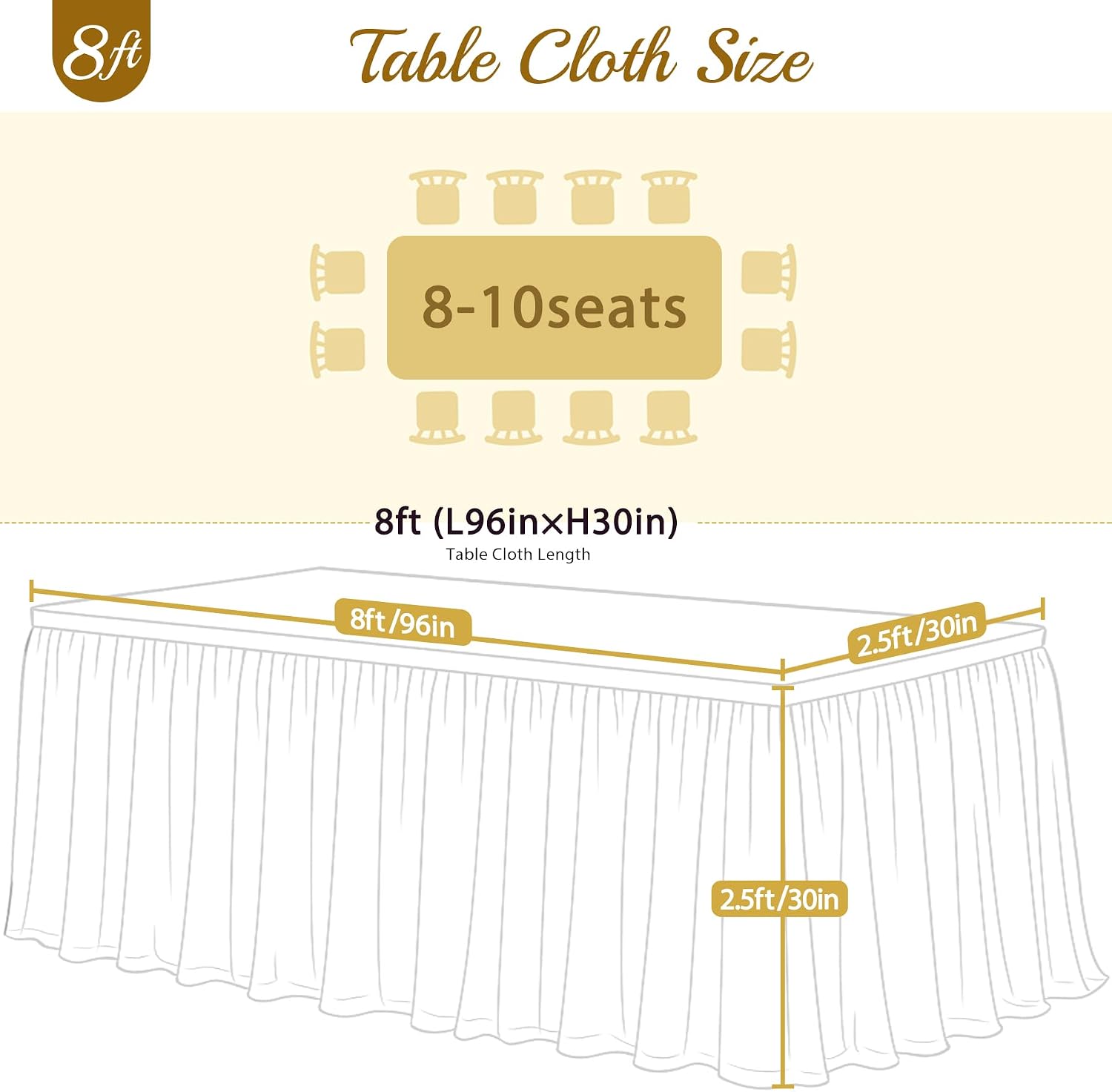 White Table Cloths 8 Foot Rectangle Stretch Ruffle Tulle Tablecloth Spandex Fitted Table Cover for 8 Foot Tables White Tulle Table Skirts Rectangle Tables 8ft Elastic Party Wedding Table Cloths 4Pack