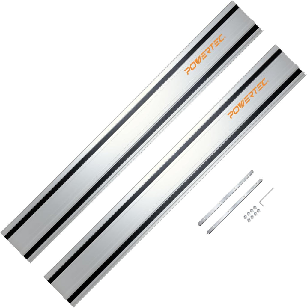 POWERTEC 110' Track Saw Guide Rail Joining Set for Milwaukee Track Saws - Includes 2x55' Aluminum Extruded Rails and Connectors for Woodworking Projects, 71871