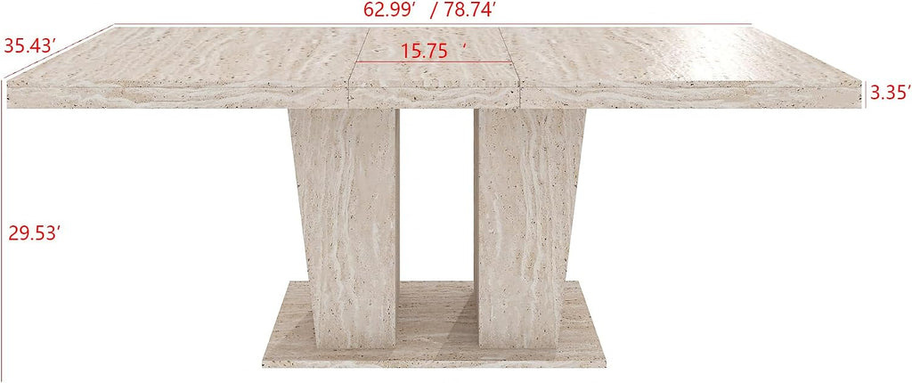 78.74'' Extendable Rectangular Dining Table for 4-8, Modern Mid-Century Wood Expandable Kitchen Dinner Conference Table for Living Room Office, Veined Travertine Pattern, Beige
