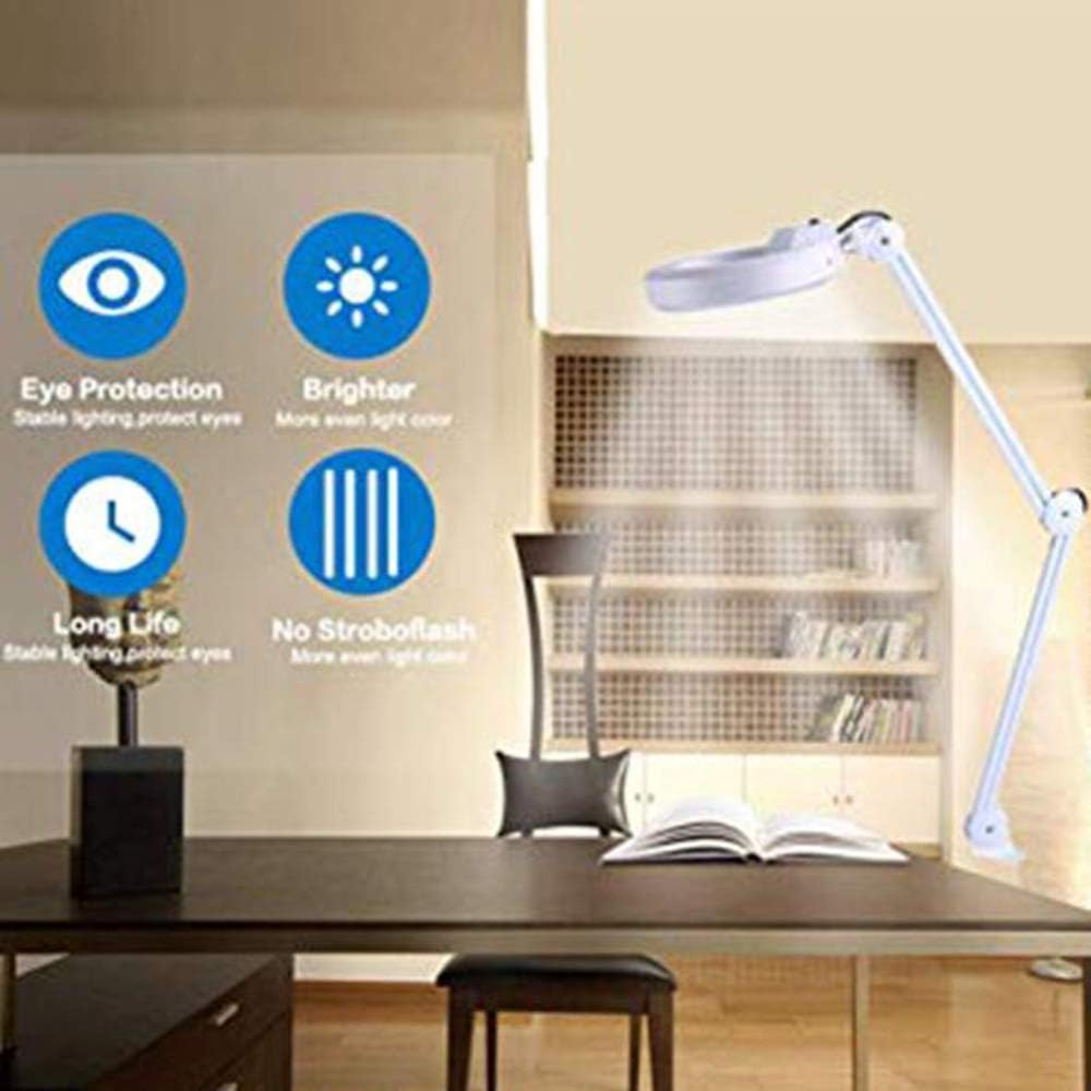 Magnifier, Led Folding Magnifier lamp,Adjustable Swivel Arm 8X Magnifying Glass Table Lamp Light with Clamp for Beauty Skincare Manicure Nail Tattoo Salon with Glass Lens and Bench