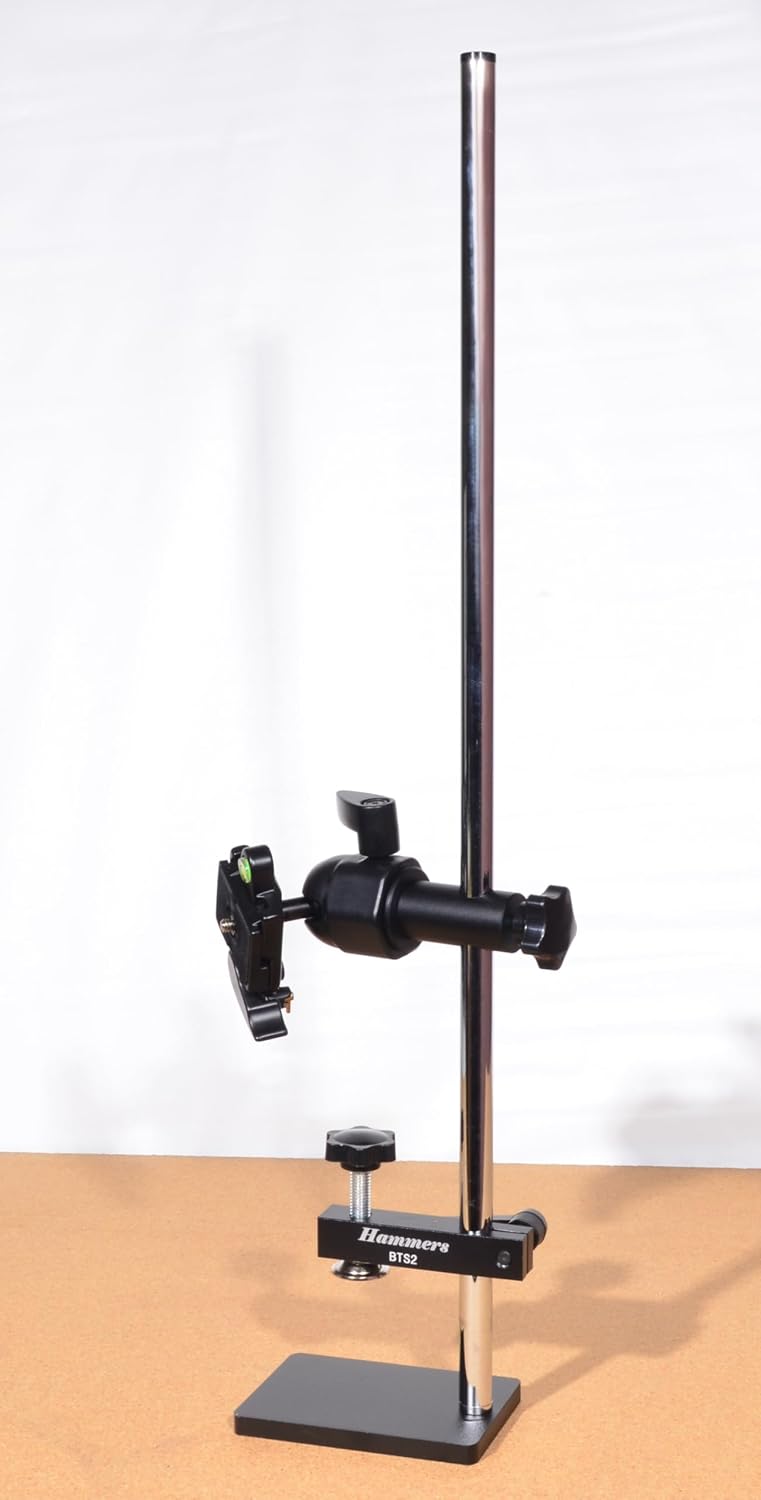 Hammers Height Adjustable Benchtop Spotting Scope Stand Mount with 5/8' Stainless Steel Pole Bench Mount Plate Crossbar Swivel Ball Head