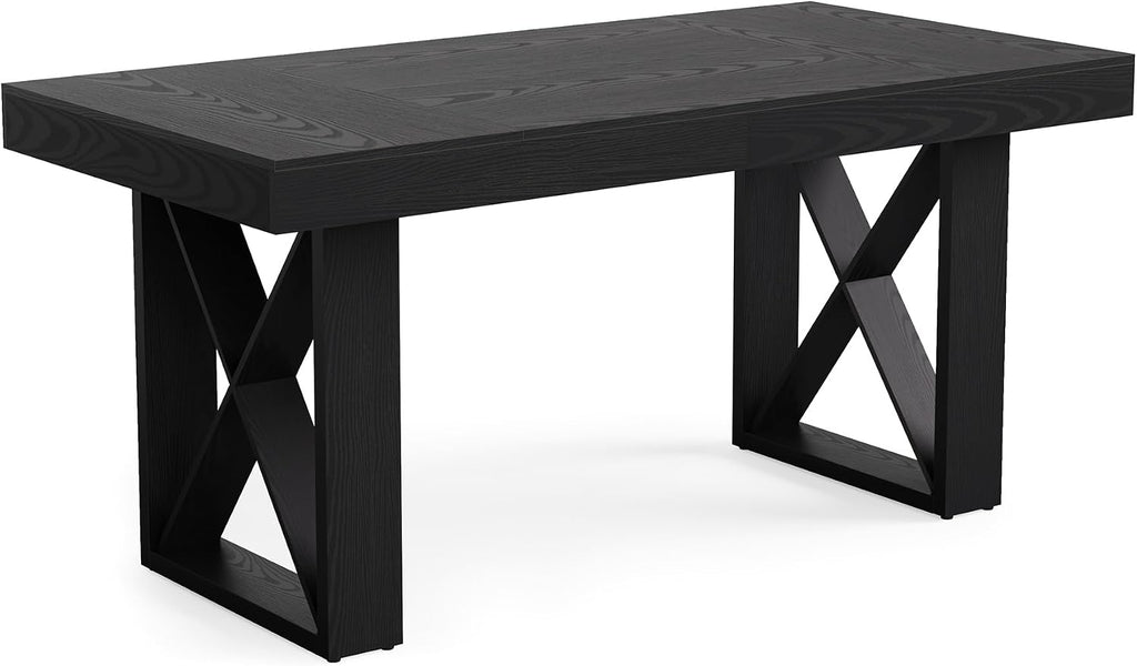 LITTLE TREE Dining Table for 4 People, 63-Inch Farmhouse Rectangle Kitchen Dinner Table for Dining Room, Kitchen, Living Room, Black