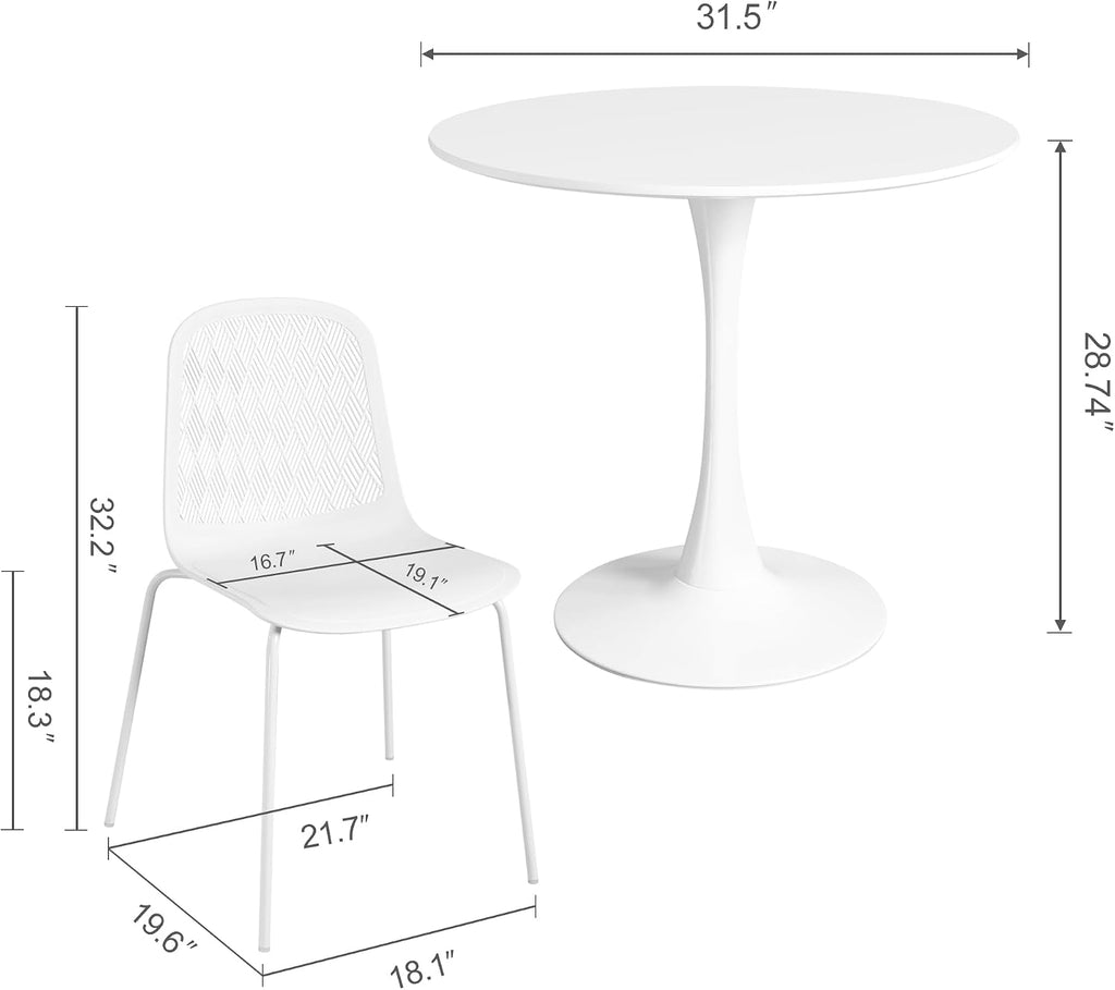 Mid Century Modern Round Dining Table Set for 4 with Chairs in Dining Room, Small Kitchen, Office, Cafe, Restaurants
