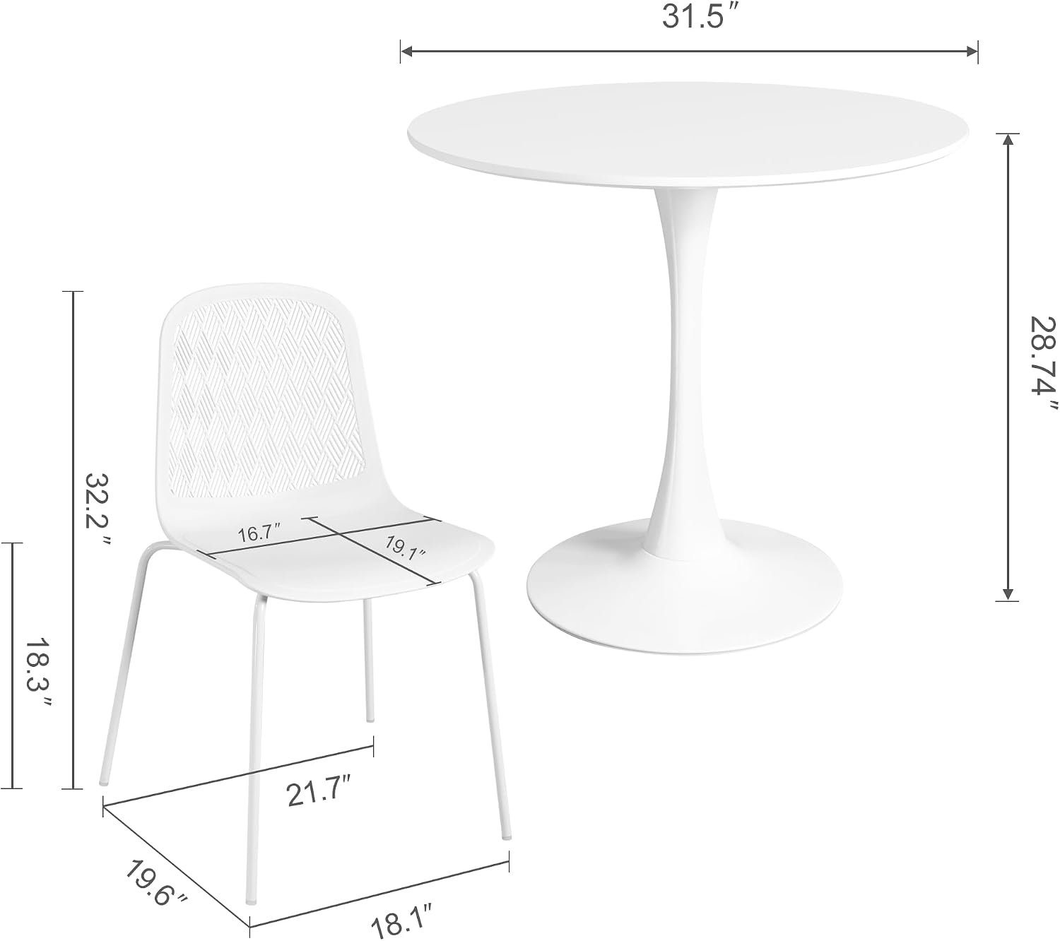 Mid Century Modern Round Dining Table Set for 4 with Chairs in Dining Room, Small Kitchen, Office, Cafe, Restaurants
