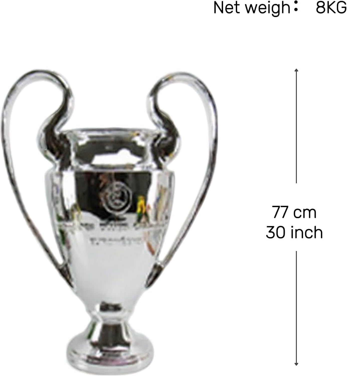 European Champion Football Trophy, Resin St. Bernard League Replica Award Cup, Silver with Blue Ribbons for Sport Fan League Team (77cm/30 inches), LG202407061735