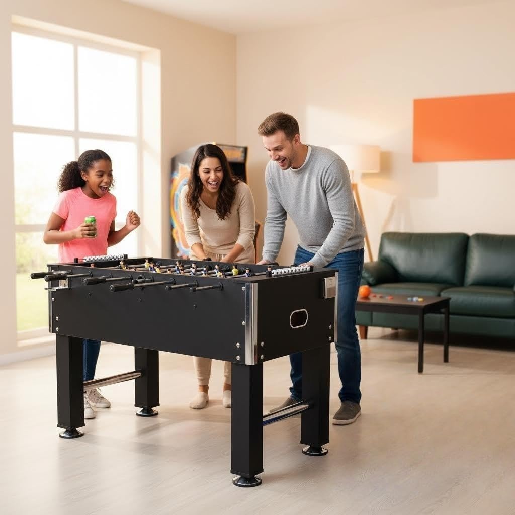 55'' Soccer Table, Large Size Foosball Game Table for Adult, Football Table with Cup Hloders & Sturdy Leg for Game Rooms & Parties