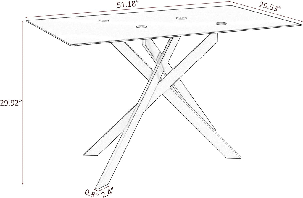 51.18' Rectangular Glass Dining Table, Tempered Glass Kitchen Tabe with Metal Legs, Stylish and Sturdy Dinner Table for Home and Outdoor Dining (Full Black, 51.18'')
