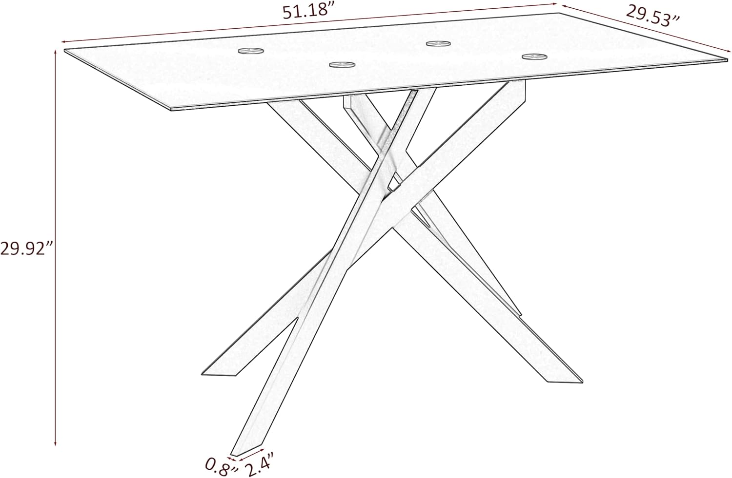 51.18' Rectangular Glass Dining Table, Tempered Glass Kitchen Tabe with Metal Legs, Stylish and Sturdy Dinner Table for Home and Outdoor Dining (Full Black, 51.18'')