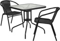 Flash Furniture Lila 28'' Square Glass Metal Table with Black Rattan Edging and 2 Black Rattan Stack Chairs