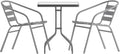 Flash Furniture TLH-0731SQ-017CSV2-GG Lila 23.5'' Square Glass Table with 2 Metal Aluminum Slat Stack Chairs, Silver