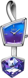 SAGA Illusion Women's Luxury Jewelry Bangle Watch, Mineral Case, 316L Stainless Steel Bracelet with Danube Crystals, Swiss Quartz Movement, 30M Water Resistant, Unique Gift for Her