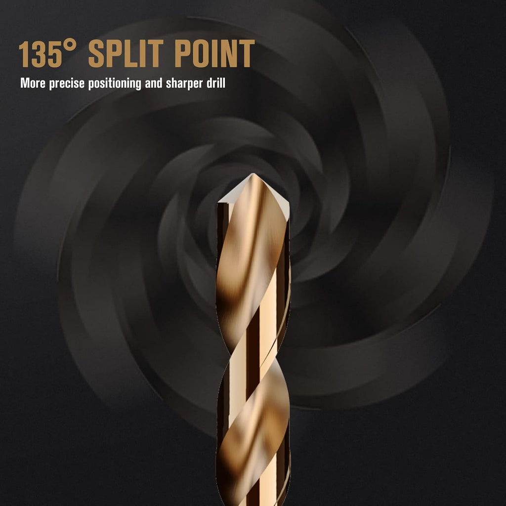 Cobalt Drill Bit Set, 115Pcs M35 High Speed Steel Bits for Hardened Metals, Stainless Steel, Cast Iron and Wooden Plastics, with Metal Index Storage Box