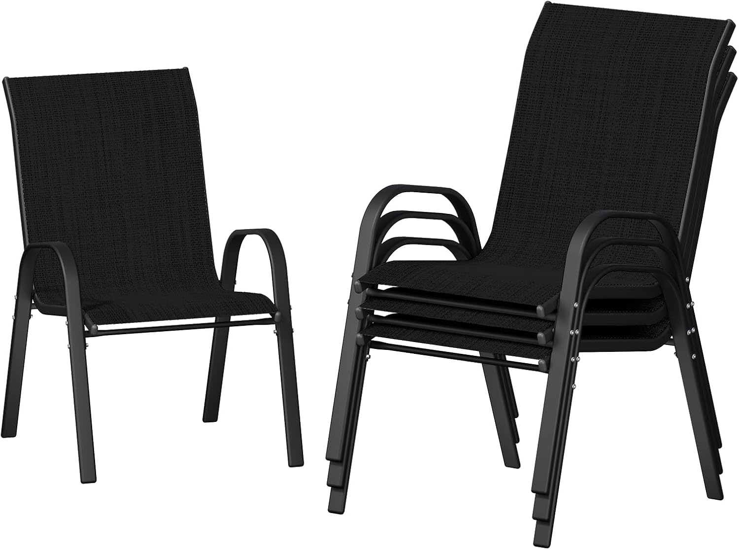 UDPATIO Patio Chairs Set of 4, Stackable Outdoor Dining Chairs with High Back, Breathable Textilene Fabric Outdoor Chair All Weather, for Garden, Backyard (Black)